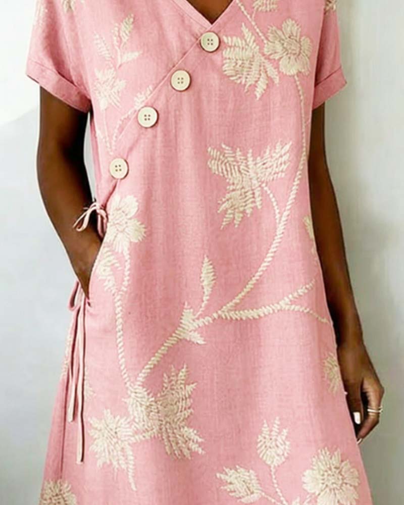 Noëlle - Robe mini femme verte à imprimé floral