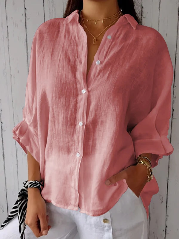 Delphira - Cotton and linen shirt with tie at the back
