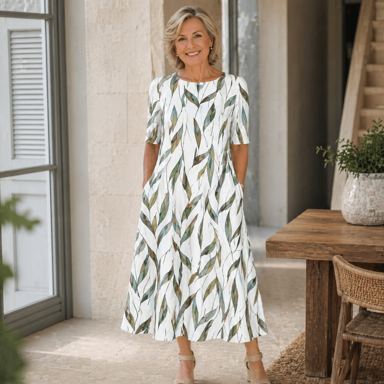 Nienke - Robe midi femme florale avec jupe évasée