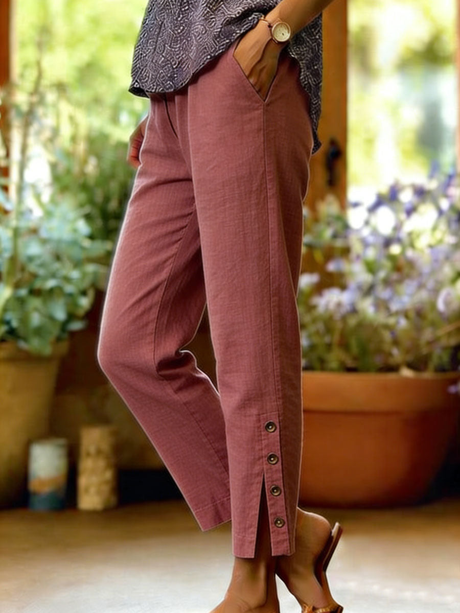 Firoxa - Women's Lightweight Linen Trousers Comfortable Casual for Everyday Wear
