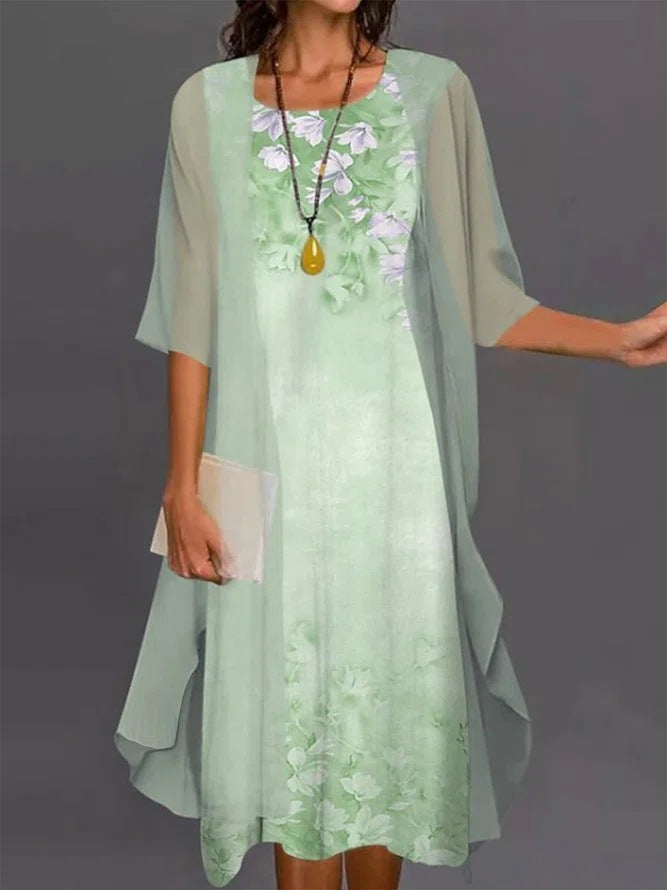 Nesoria - Women's Two-Piece Floral Print Elegant Dress Set