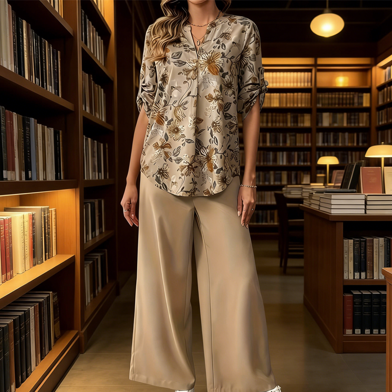 Cynellea - Women's floral blouse and chic flowy pants set for everyday