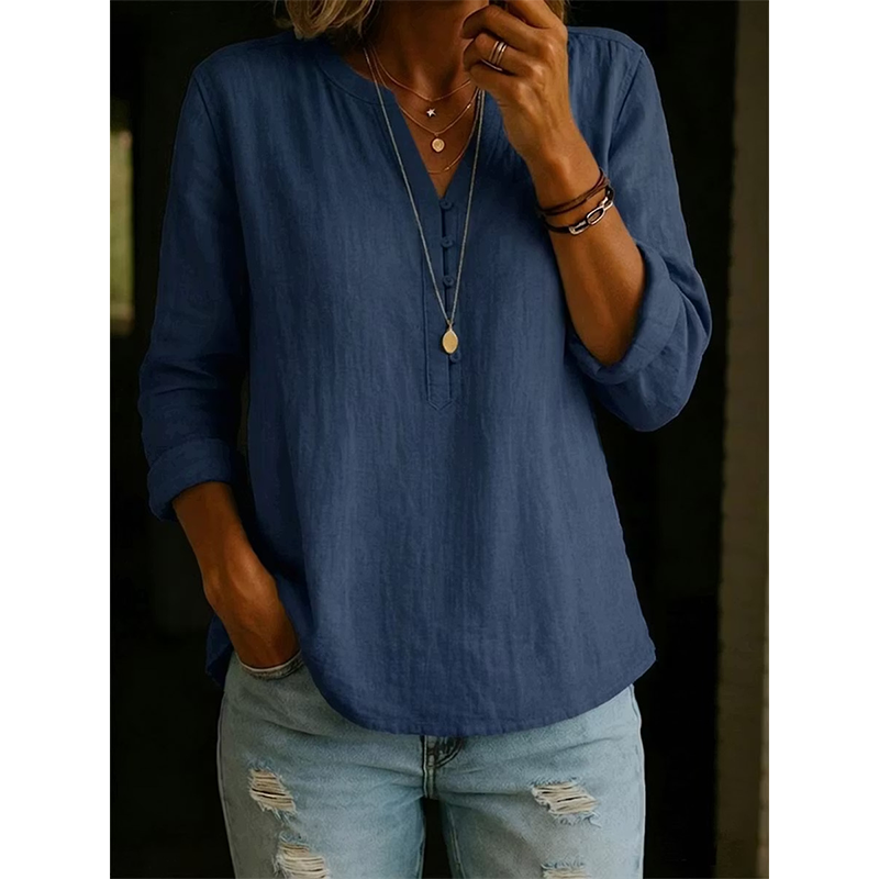 Vaelis - Women's Relaxed Fit V-Neck Shirt with Buttons