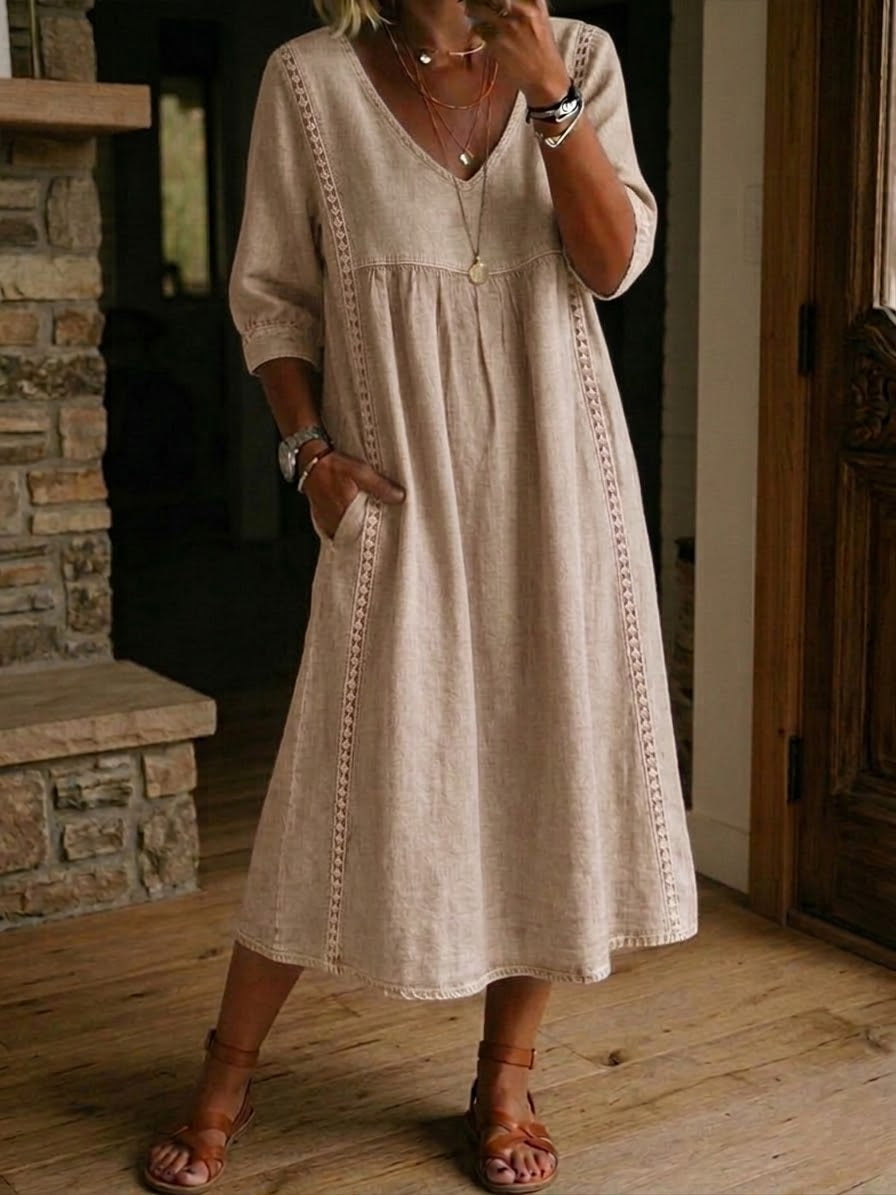 Jaxine - Women's Casual Cotton Linen Lace Patchwork Summer Dress