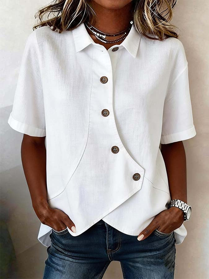 Aurelyth - Asymmetrical Button-Down Women's Shirt with Elegant Structured Collar