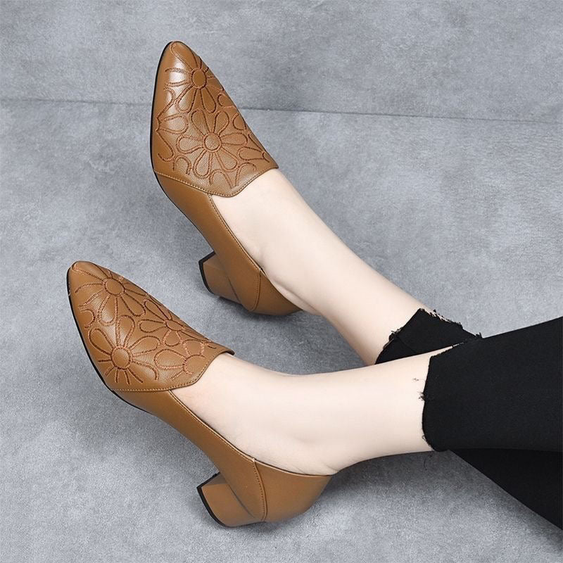 Doralyn - Genuine Leather Pumps with Elegant Embroidery 