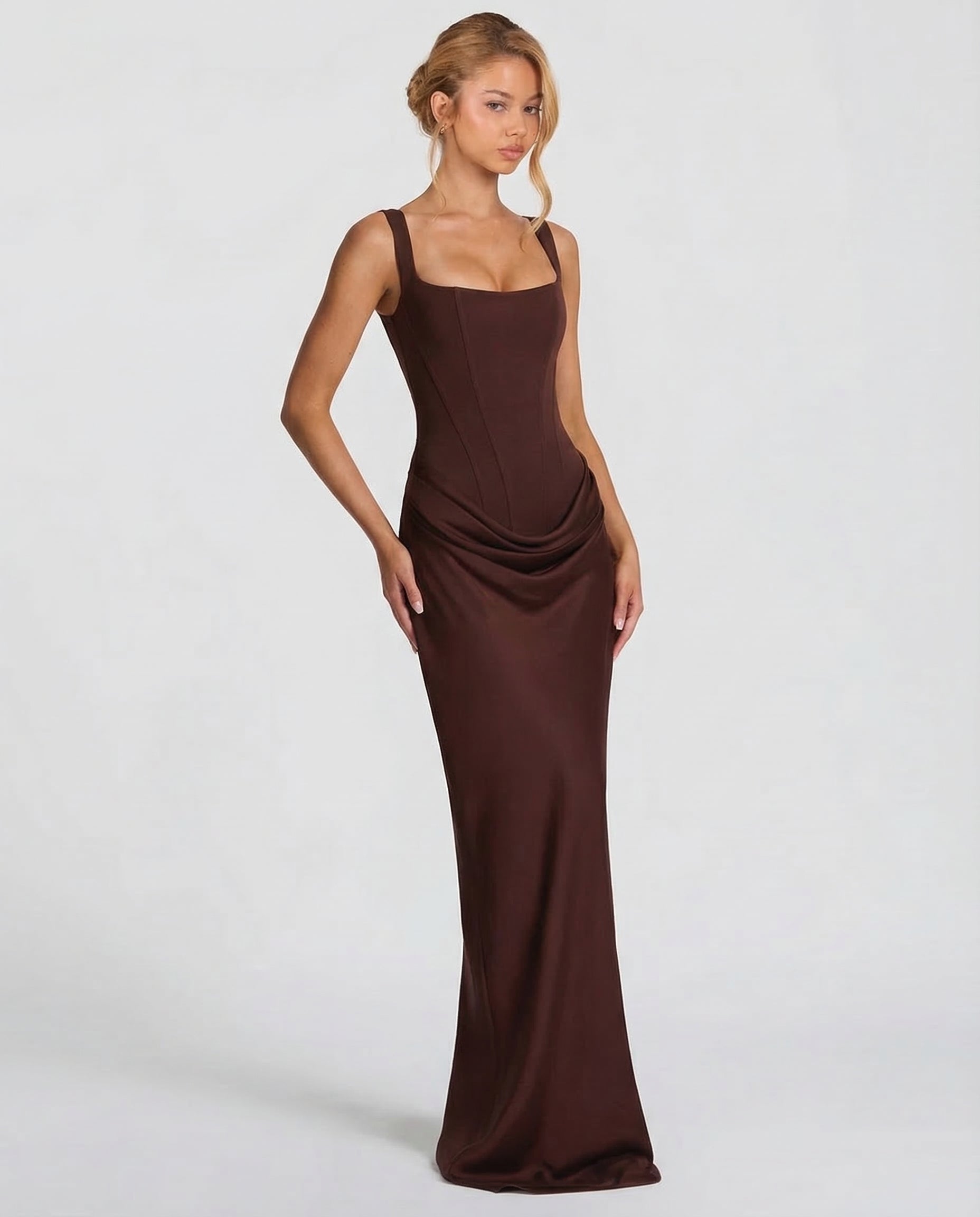 Elyndoria - Women's Elegant Satin Hourglass-Fit Maxi Dress