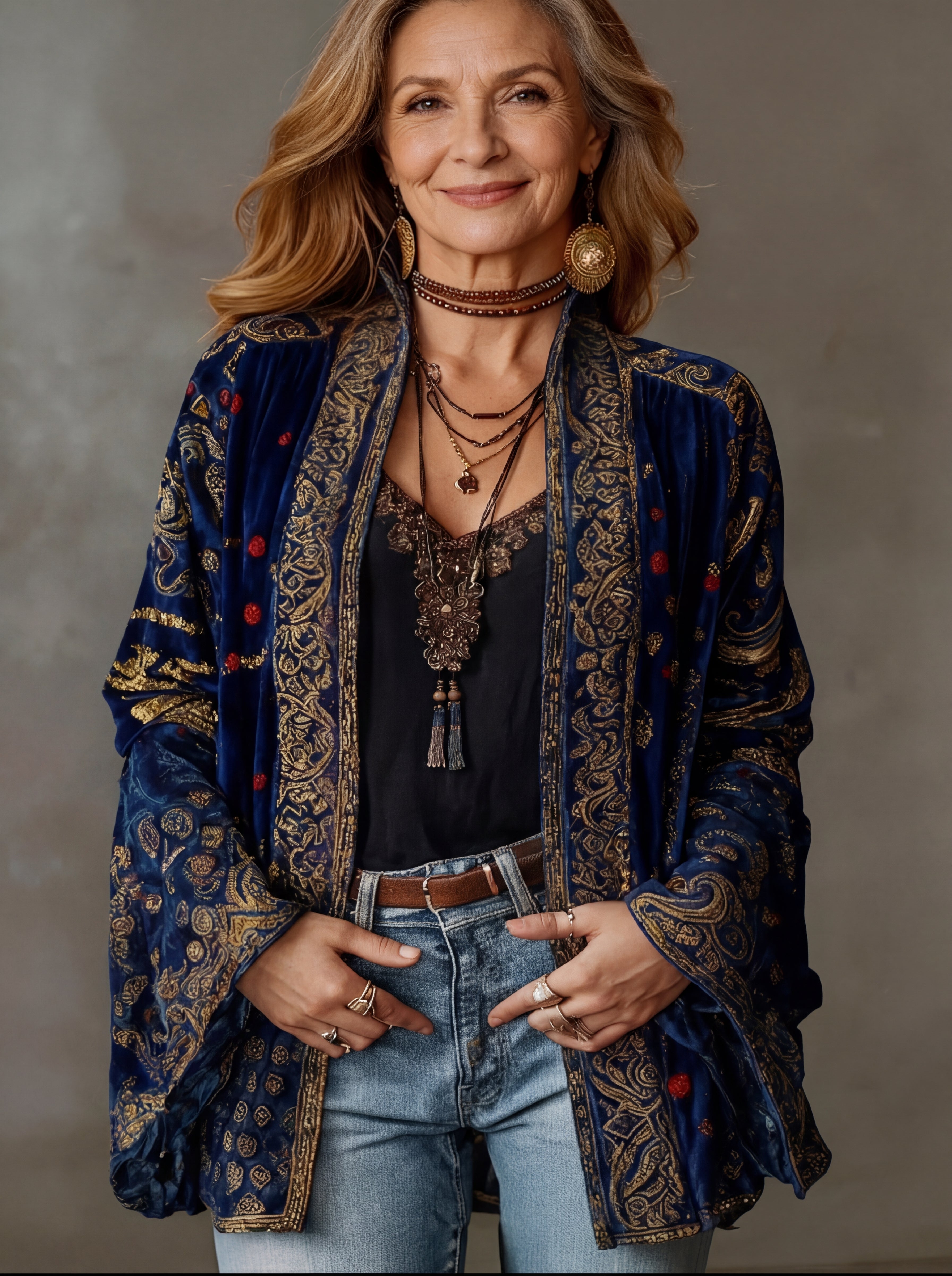 Ariana - Women's Flowy Kimono Jacket with Embroidered Bohemian Pattern, Elegant Style