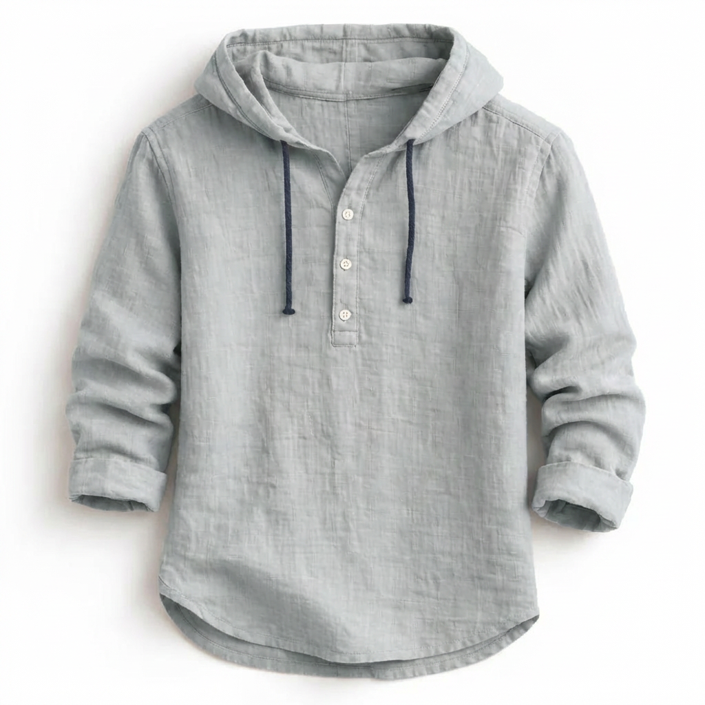 Casper - Women's Linen Button-Down Hooded Shirt Loose Fit Casual Style
