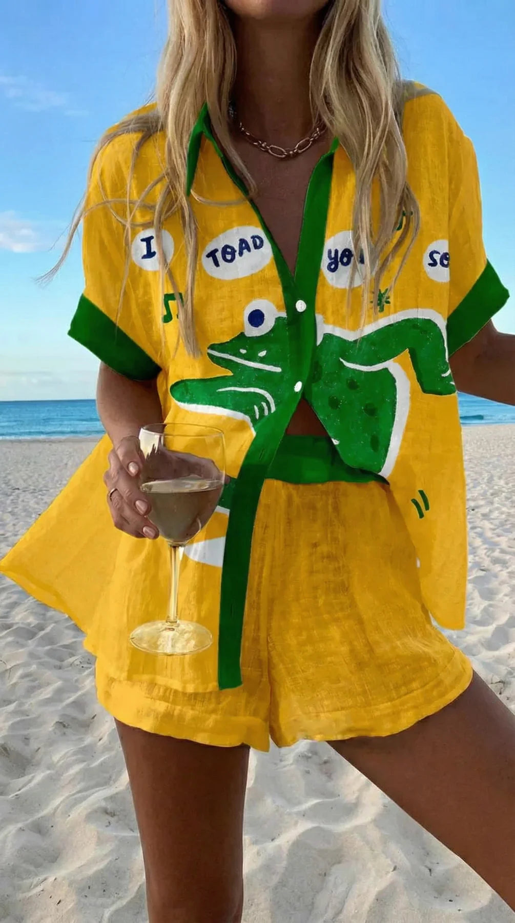 Faselyra - Women's Boho Beach Style Fish Print Shirt and Shorts Set