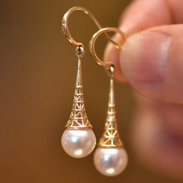 Vintage Gold Pearl Earrings 