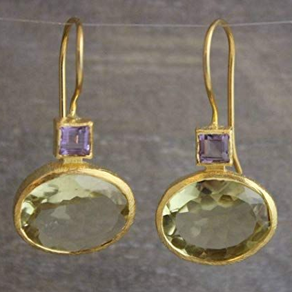 Vintage Gold Earrings with Green Crystal 