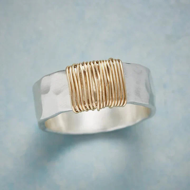 Vintage Gold Ring with Silver Threads 