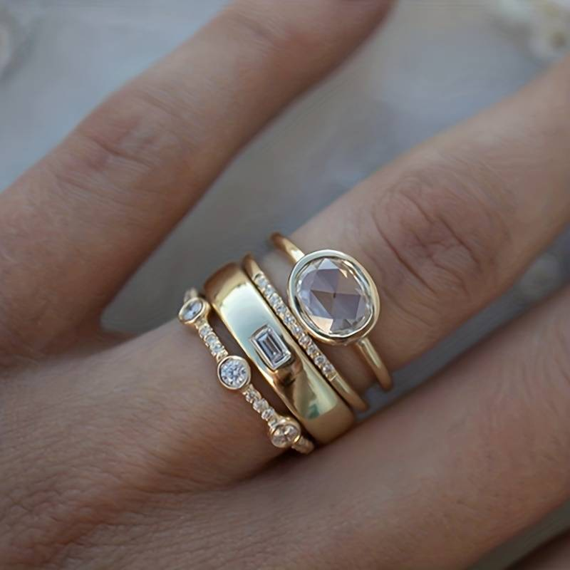 Vintage Gold and Zirconium Ring Set 