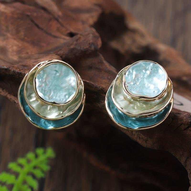 Vintage Painted Multi-Layer Round Earrings 