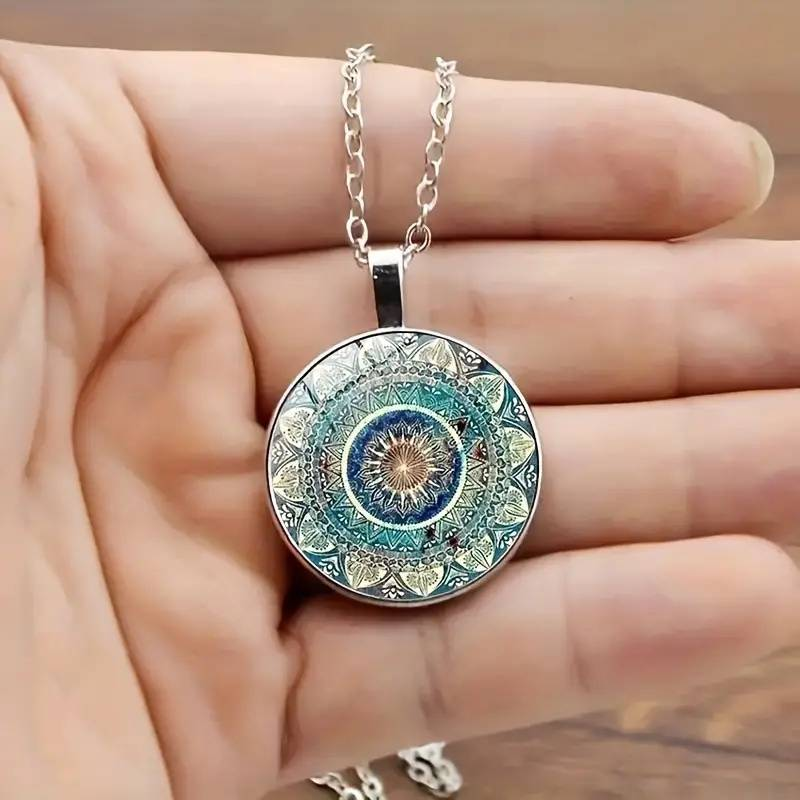 Vintage Blue Round Mandala Necklace 