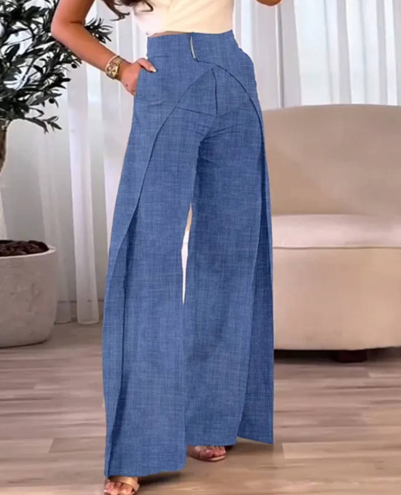 Areliax - Women's High-Waisted Flowy Split Elegant Trousers