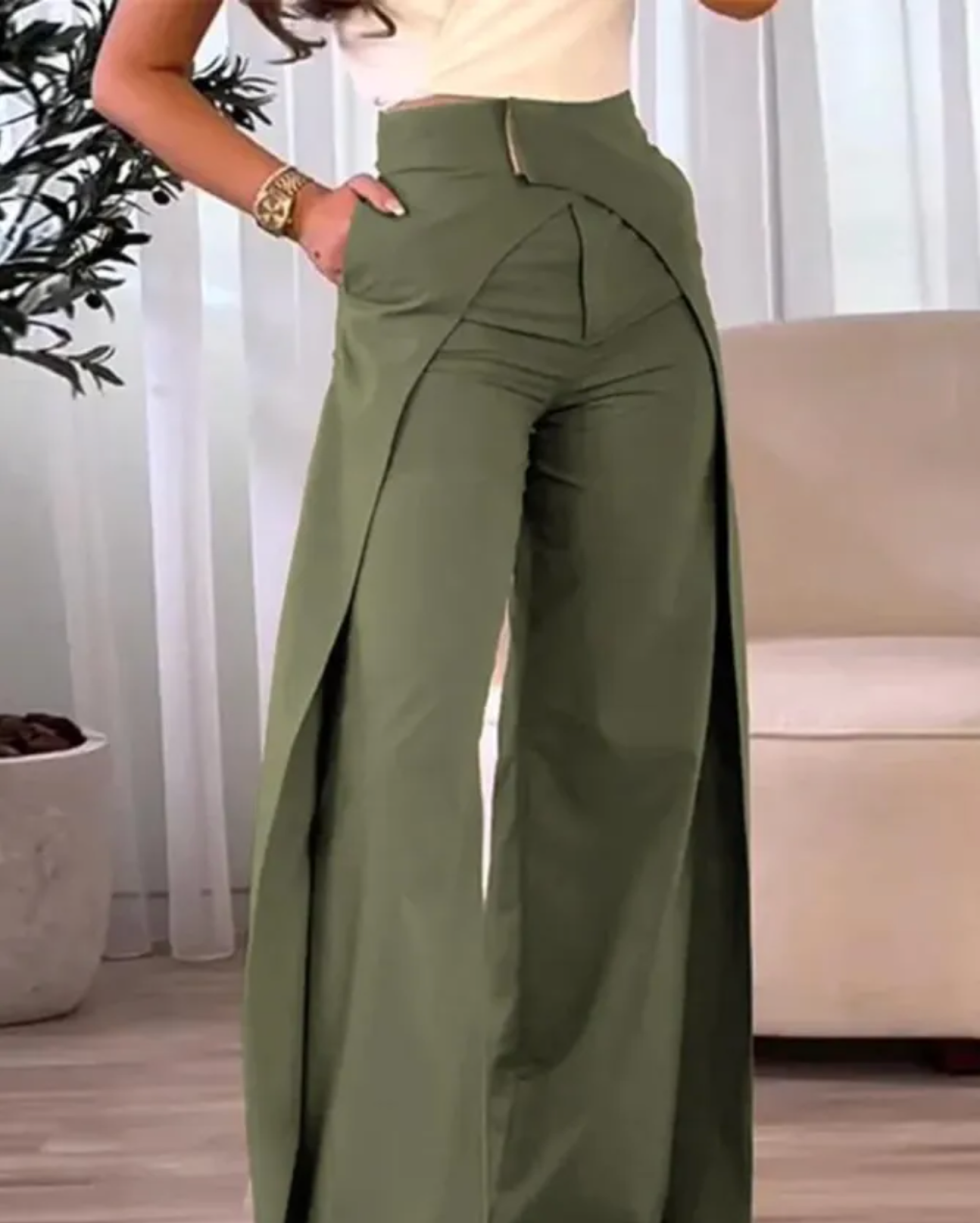Areliax - Women's High-Waisted Flowy Split Elegant Trousers