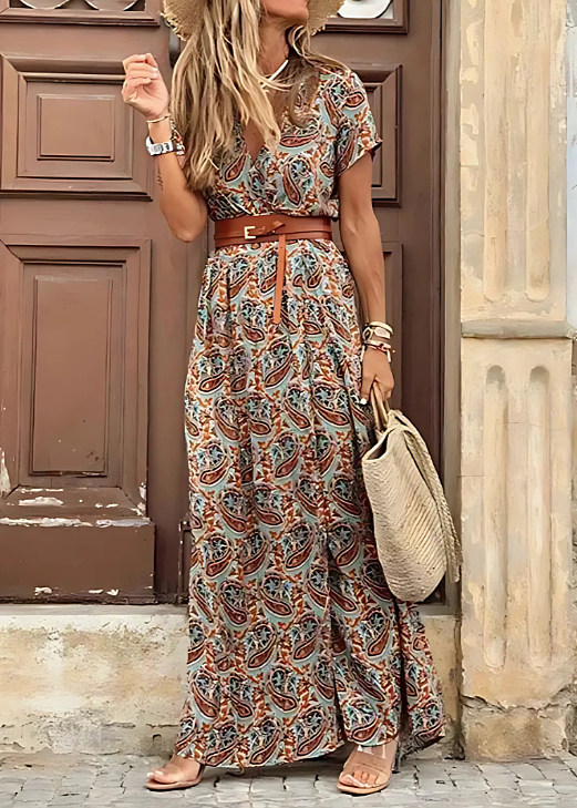 Justine™ – Bohemian Flowy Long Dress with Belt