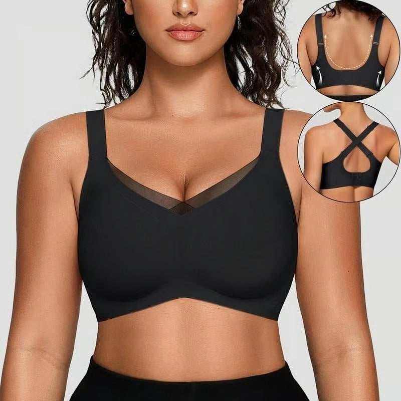 Kaelina Women's Crisscross V-Neck Wireless Mesh Bra