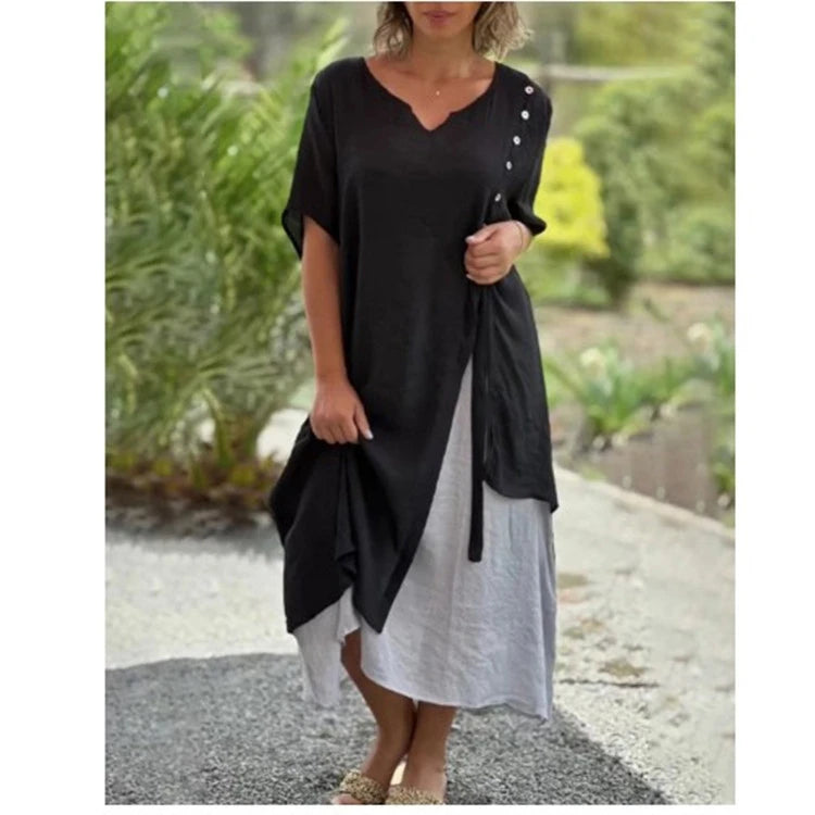 Amabel - Two-piece asymmetrical dress with short sleeves