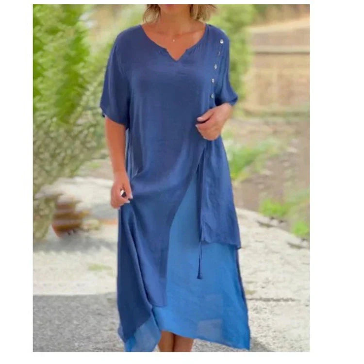 Amabel - Two-piece asymmetrical dress with short sleeves