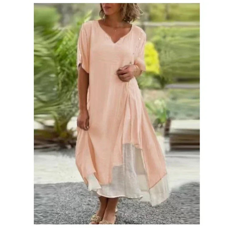 Amabel - Two-piece asymmetrical dress with short sleeves