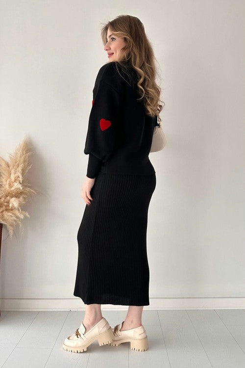 Annette - Trendy Heart and High Waisted Skirt Set