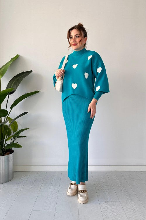 Annette - Trendy Heart and High Waisted Skirt Set