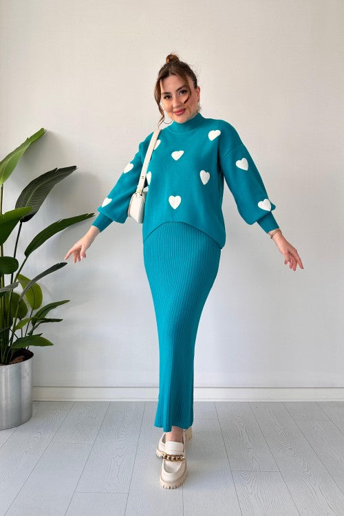 Annette - Trendy Heart and High Waisted Skirt Set
