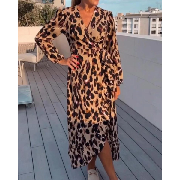Marguerite - Leopard Print V-Neck Dress 