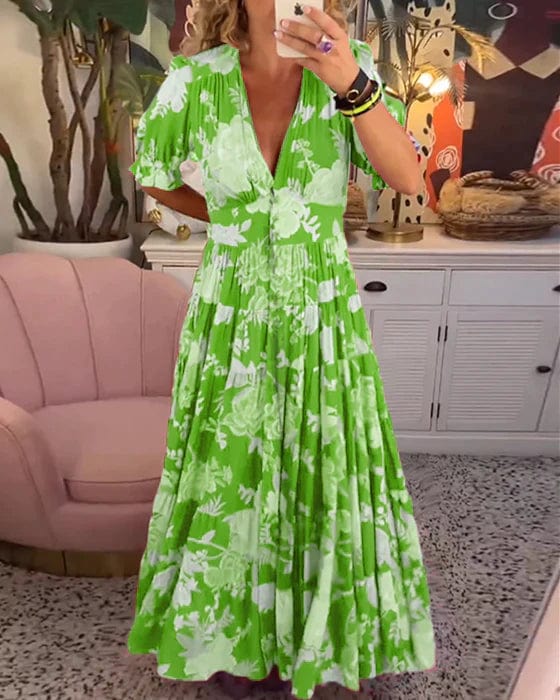 Isabeau - Comfortable Long Dress with V-Neck and Pockets