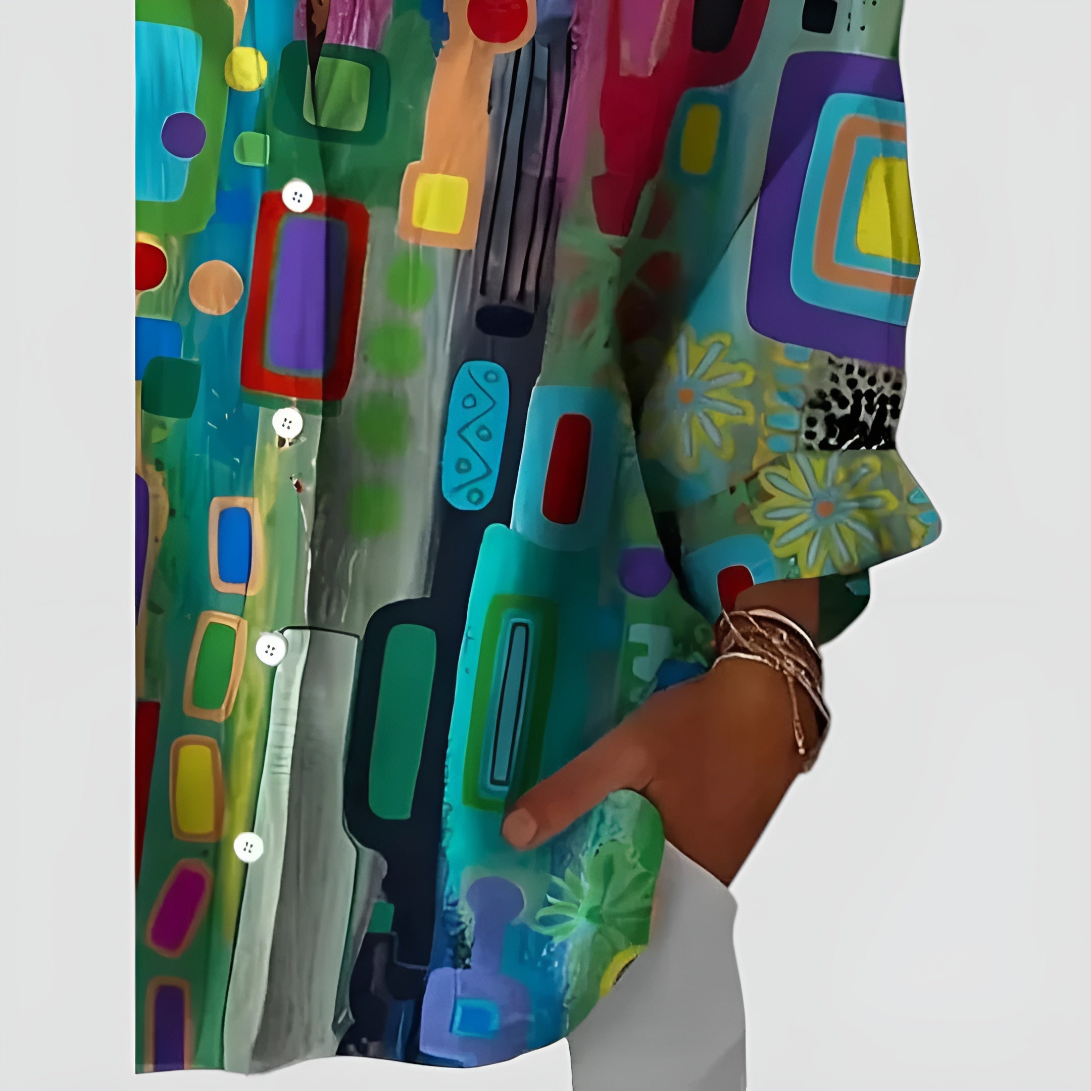 Cerelia - Comfortable Geometric Pattern Blouse for Modern Everyday Style