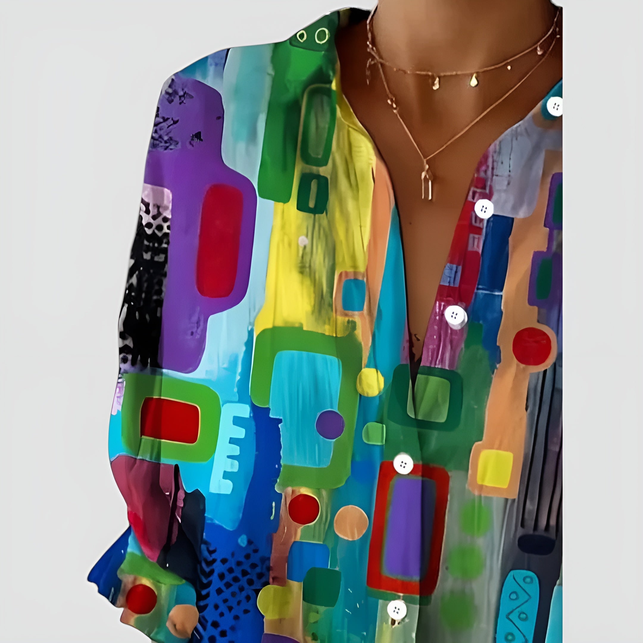 Cerelia - Comfortable Geometric Pattern Blouse for Modern Everyday Style