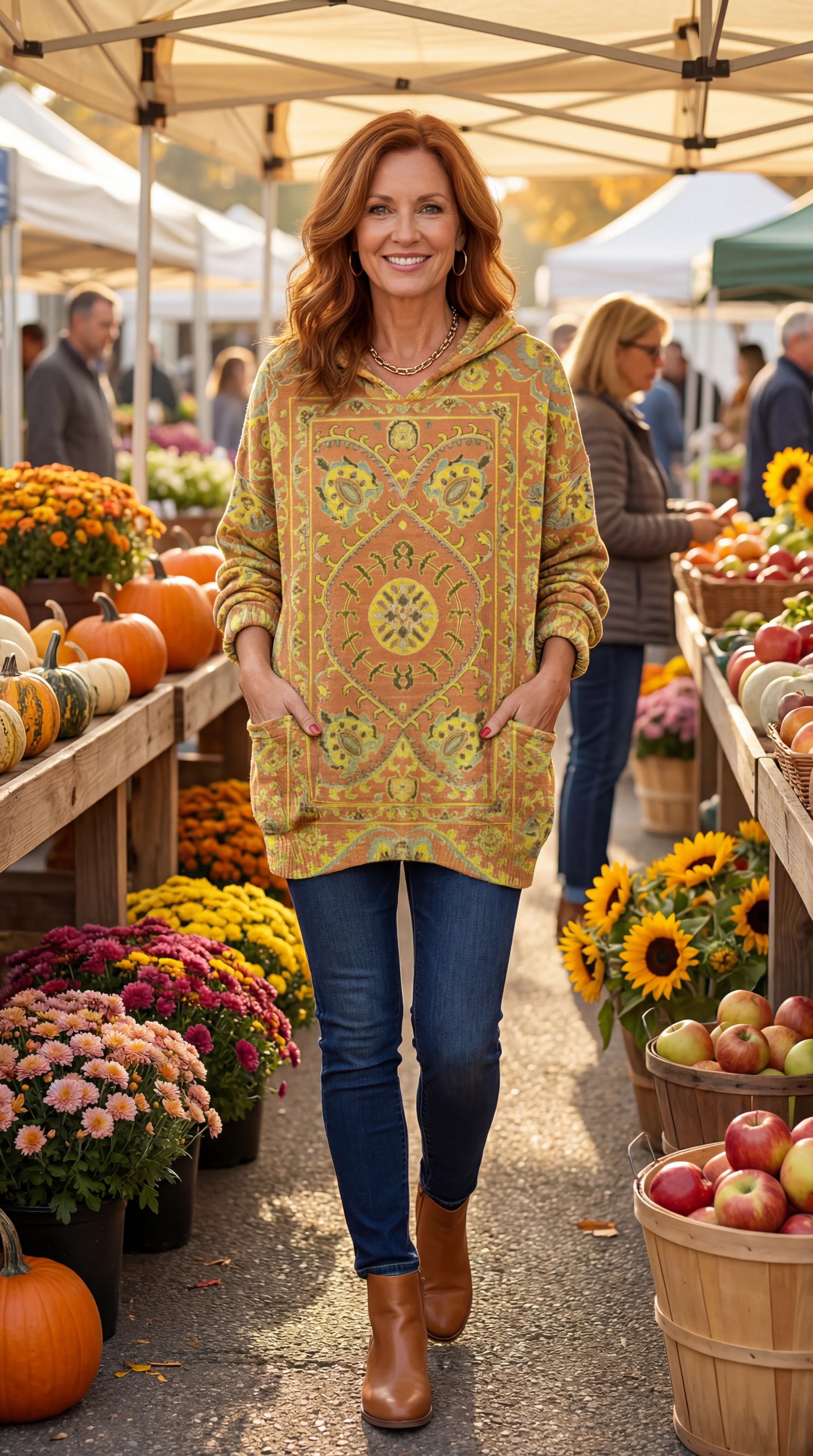 Hynessa - Women's hooded tunic, printed, loose fit, modern casual style