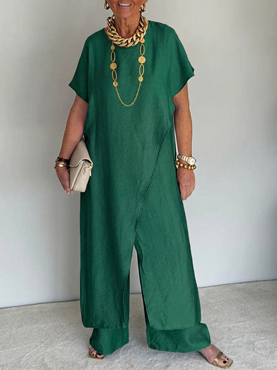 Gavinae - Women's Two-Piece Set: Long Tunic and Wide Linen Pants