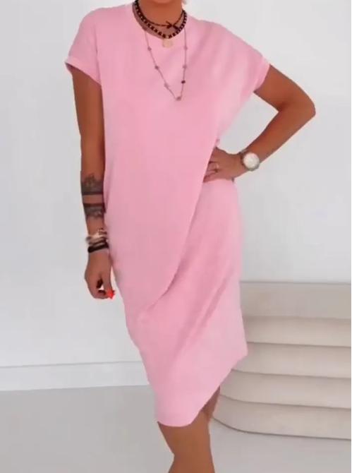 Tyverissa - Women's casual midi T-shirt dress with side pockets