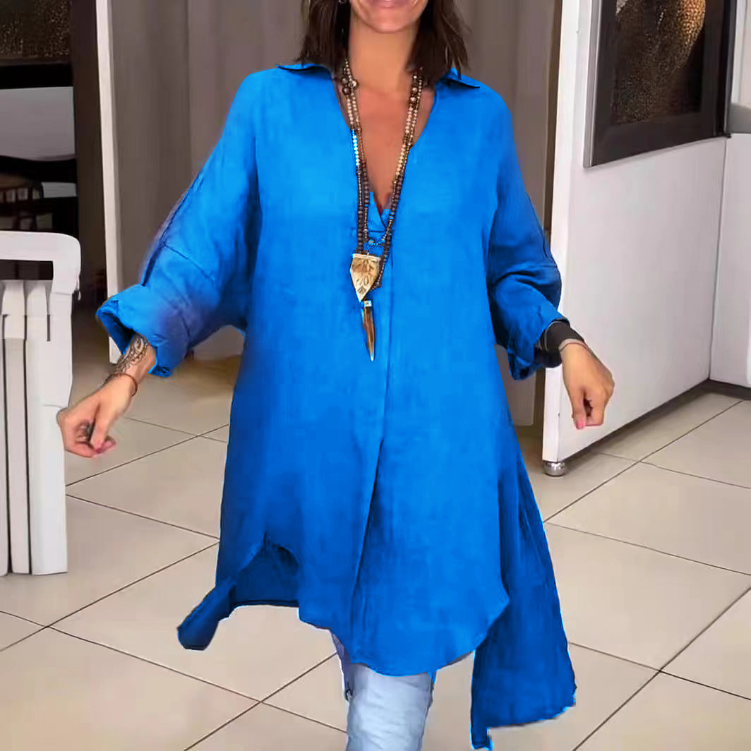 Melis - Cotton and linen summer shirt with V-neck