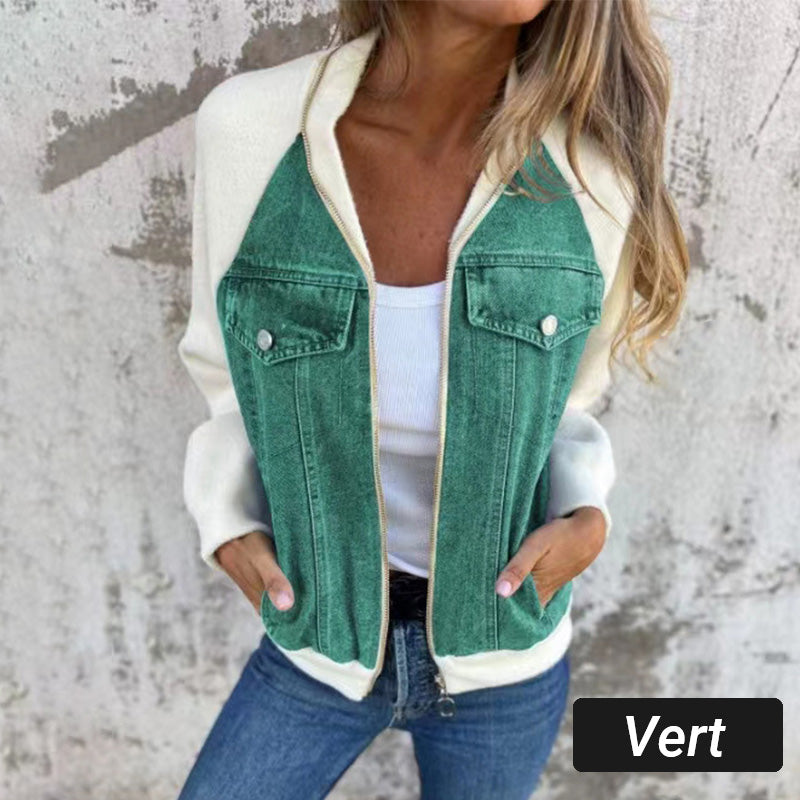 Lilia - Zippered Denim Jacket