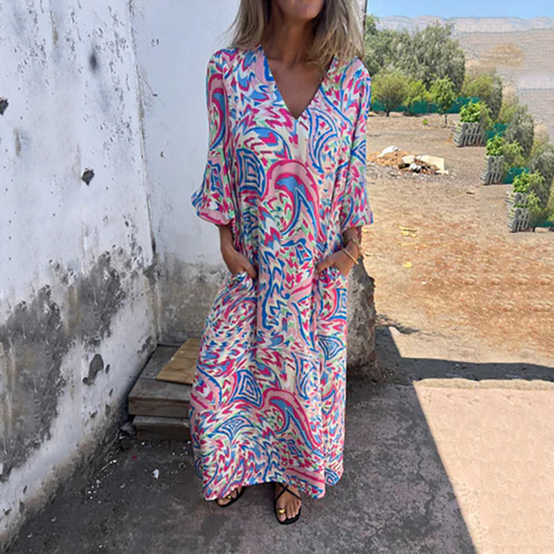 Herminie - Elegant Long Dress with Abstract Print