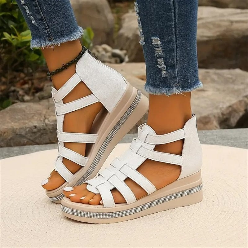 Tina - Wedge Sandals with Rhinestone Decoration