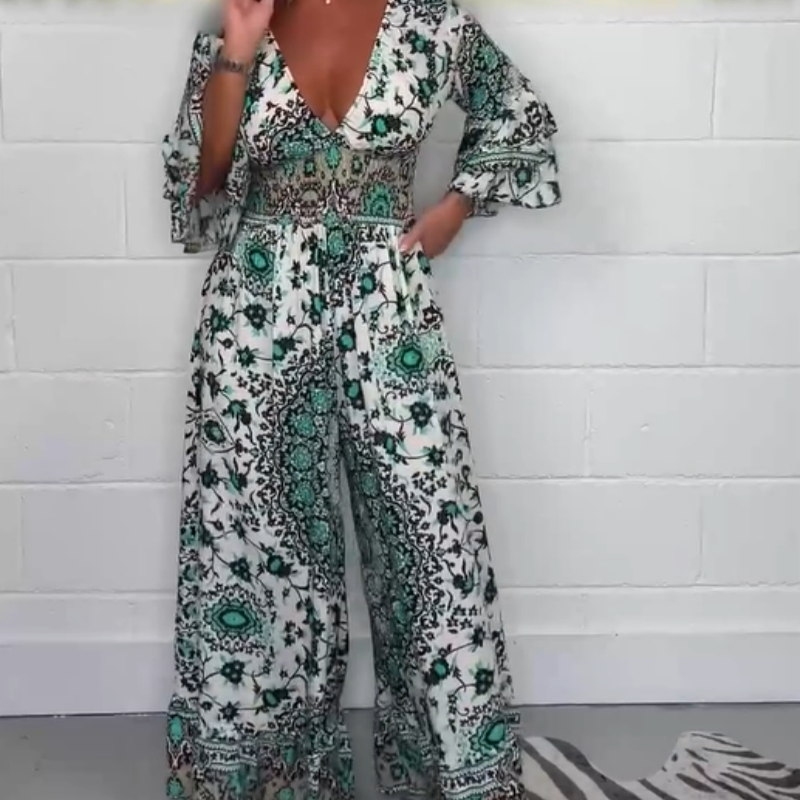 Neria - Jumpsuit with V-neck and print