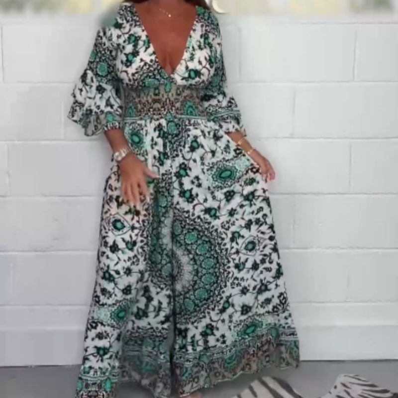 Neria - Jumpsuit with V-neck and print