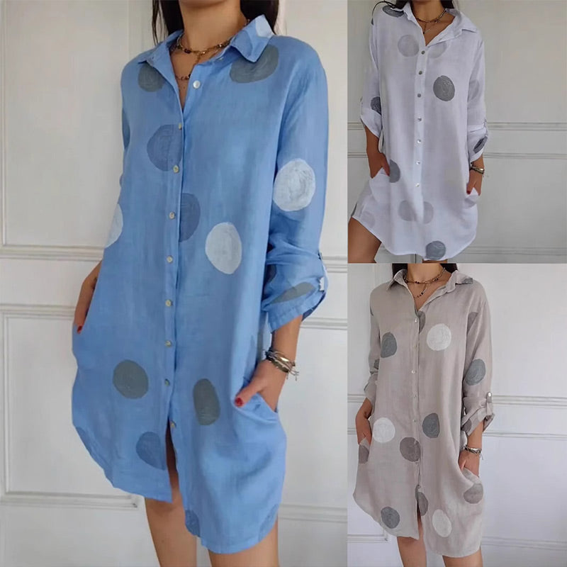 Melina - Women's Casual Printed Button Down Shirt Dress