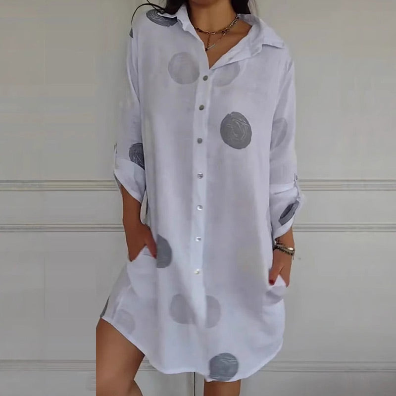 Melina - Women's Casual Printed Button Down Shirt Dress