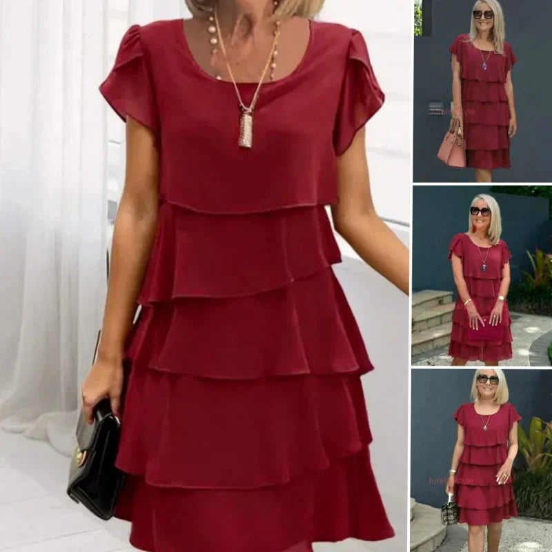 Kiki - Women's Dress with Wavy Cutout and Ruffles