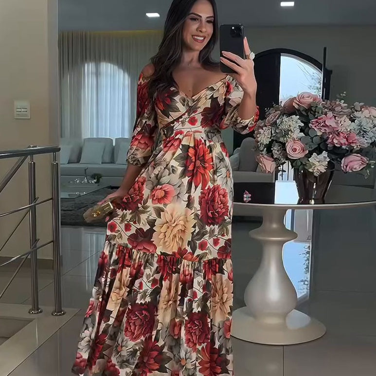 Paulina - Floral Pleated V-Neck Dress
