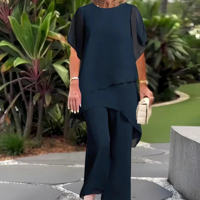 Eryndra - Elegant Women's Suit with Draped Palazzo Pants 