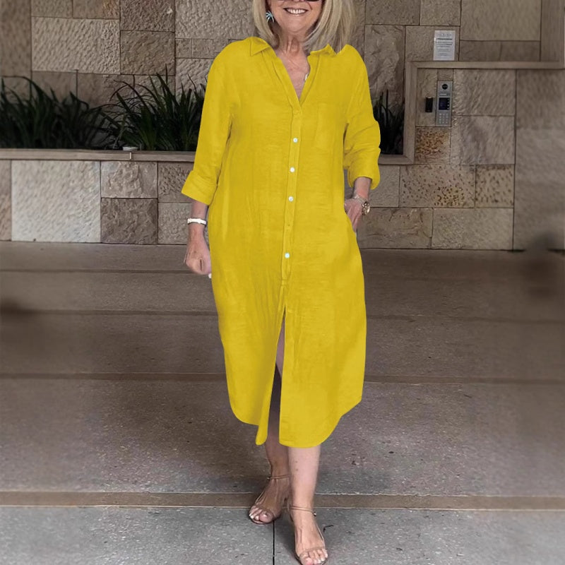 Talya - Elegant Long Shirt Dress in Cotton Linen