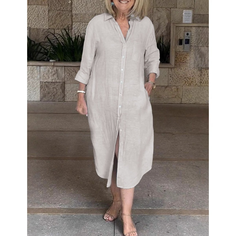 Talya - Elegant Long Shirt Dress in Cotton Linen